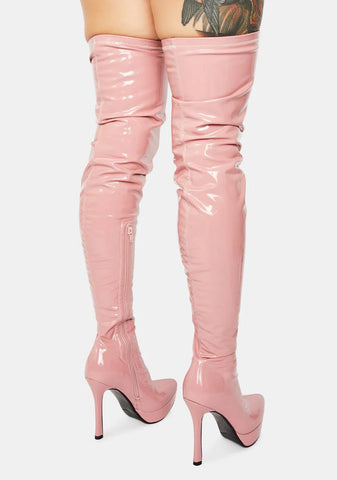 Money Making Moves Pink Thigh High Boots