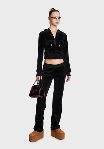 Black OG Big Bling Velour Track Pants