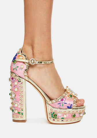 Pink Cici Jeweled Platform Heels