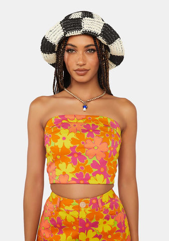 Orange Floral Bustier Crop Top