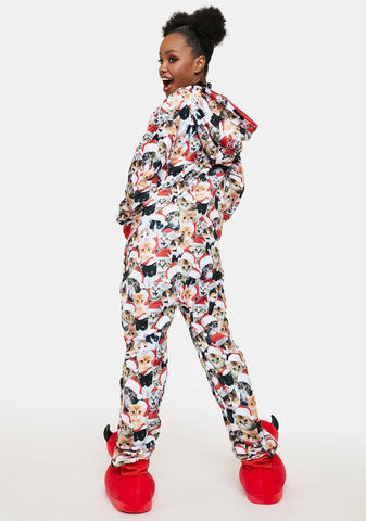 Meowy Christmas Hooded Jumpsuit