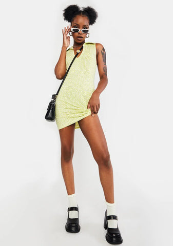 Green Geo Retro Jelita Mini Dress