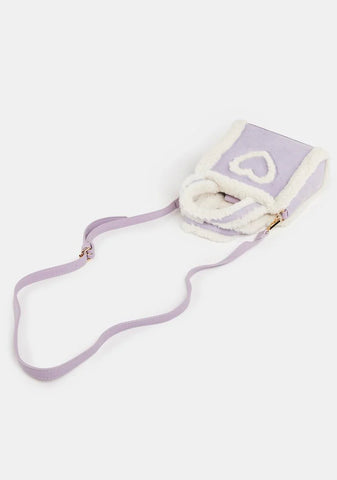 Purple Sophia Faux Fur Flower Mini Tote Bag