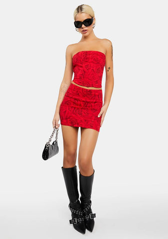 Rose Print Mini Skirt