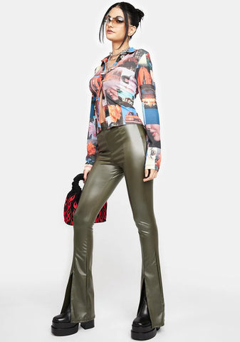 Olive I'm Pumped Up Vegan Leather Pants