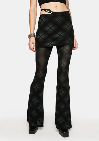 Dark Plaid Perspective Flare Pant Skirt