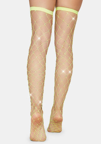 Electric In The Rough Rhinestone Fishnet Tights