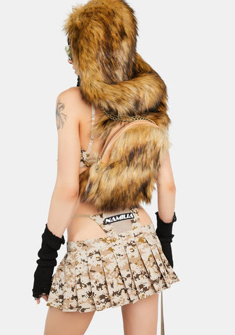 Desert Camo Pleated Mini Skirt With Detachable Thong