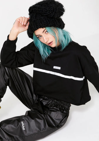 High Neck Stripe Crop Sweatshirt