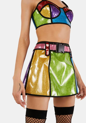 Rainbow Runner Glitter Mini Skirt