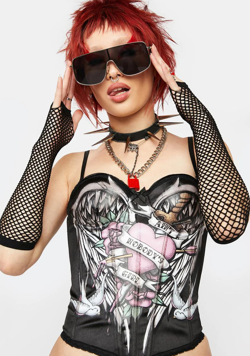 Nobody's Girl Tattoo Print Corset Top