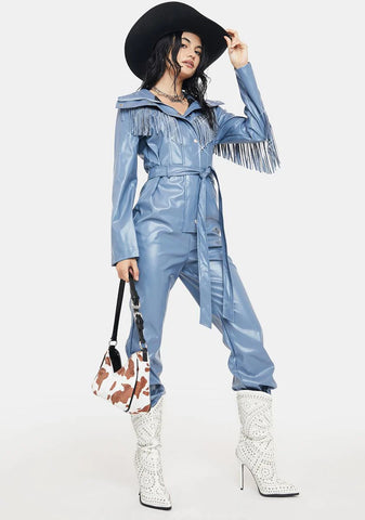 Periwinkle No Free Rides Fringe Jumpsuit