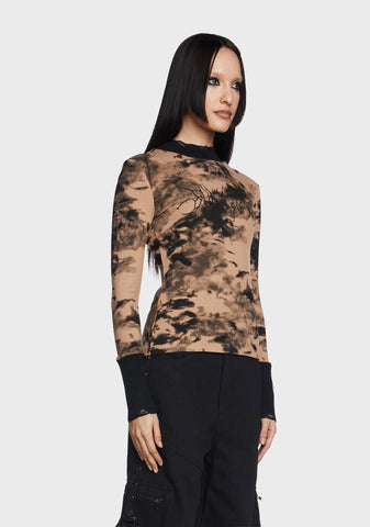 Micro Perspective Collect Waist Embroidered Shirt