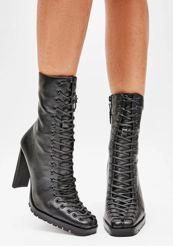 Synth Genuine Leather Lace-Up Ankle Boots