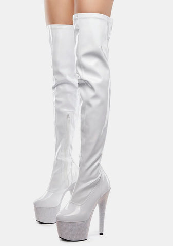 White Bejeweled-3000-7 Thigh High Boots