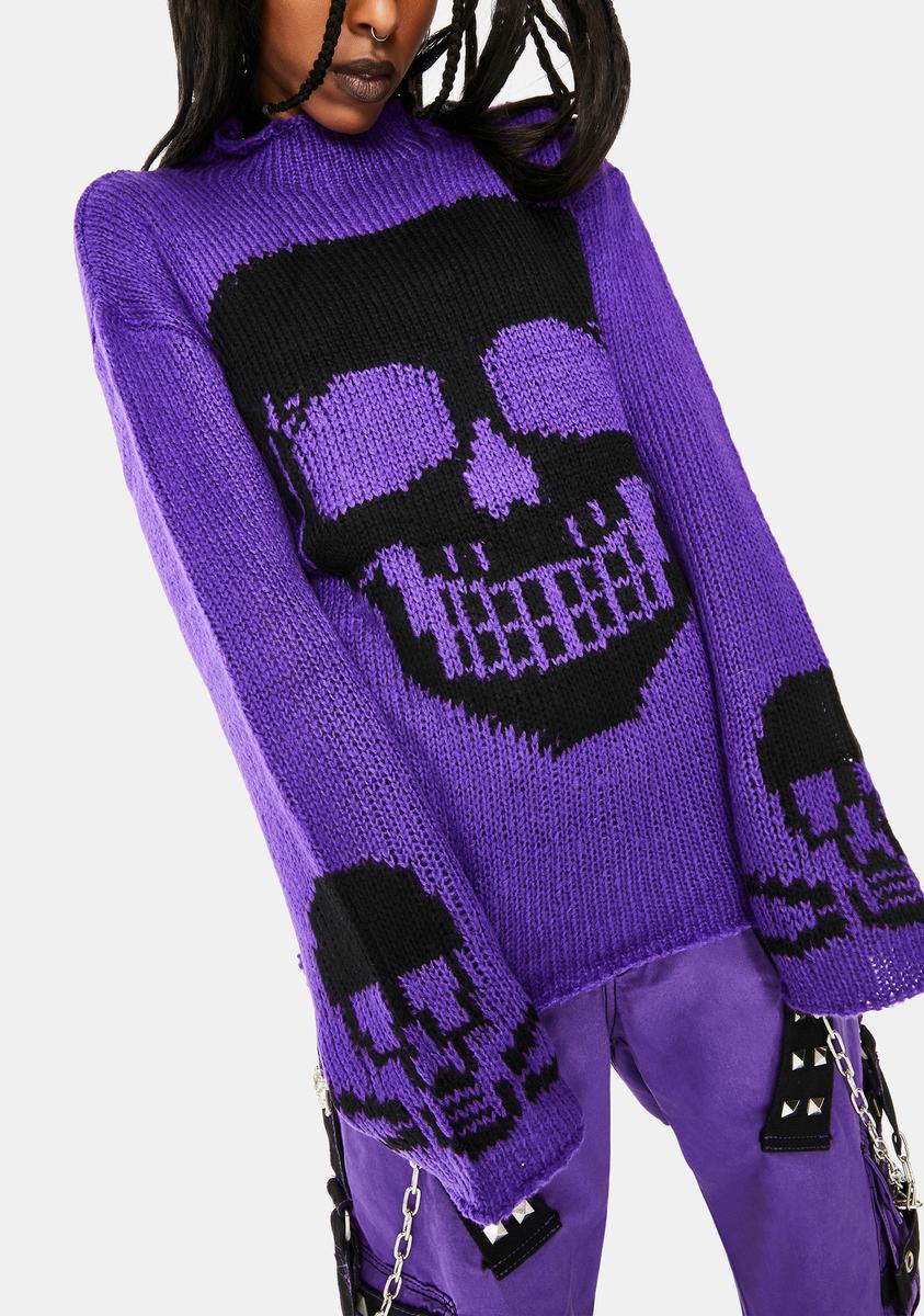 Purple Knit Skull Sweater