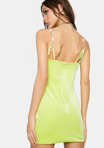 Lime Main Attraction Velvet Mini Dress