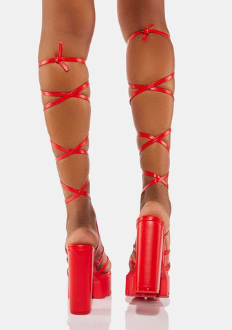 Red Lily Platform Wrap Heels