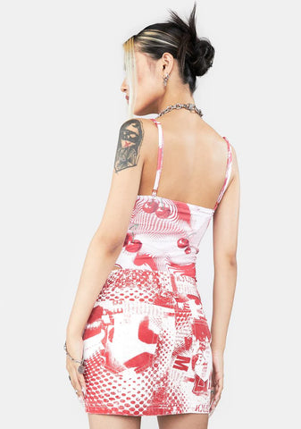 Red Dot Print Denim Mini Skirt