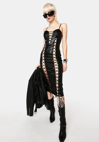 The Perfect Place Lace Up Midi Dress