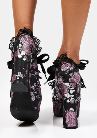 Mauve Fanged Faerie Brocade Mary Janes