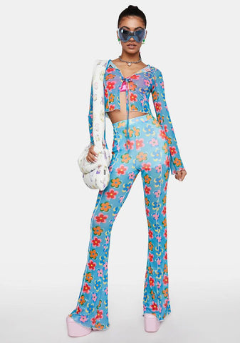 Blue Floral Mesh Trousers