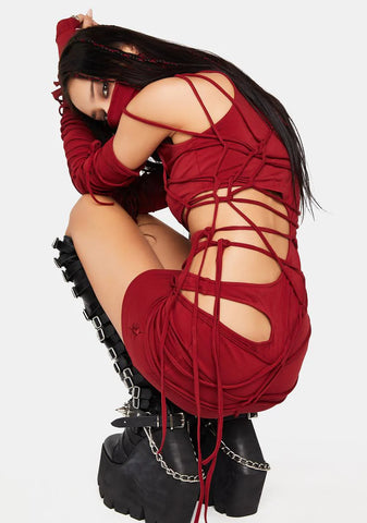 Modulation Oxblood Strappy Cut Out Dress