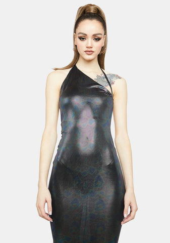 Wicked Fave Fan Hologram Maxi Dress