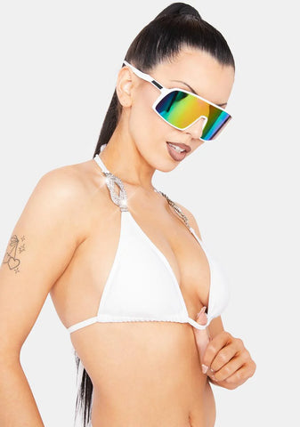 White Rhinestone Micro Triangle Bikini Top