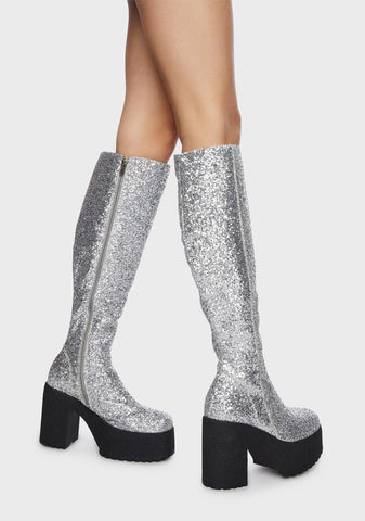 Silver Lights On Knee High Boots