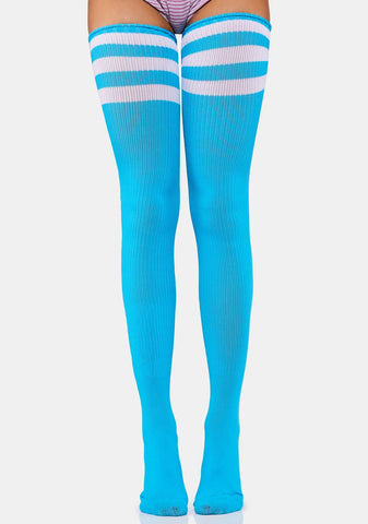 Aqua Cupid Shuffle Thigh High Socks