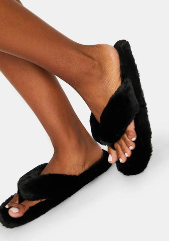 Onyx Worth Your While Fuzzy Sandals