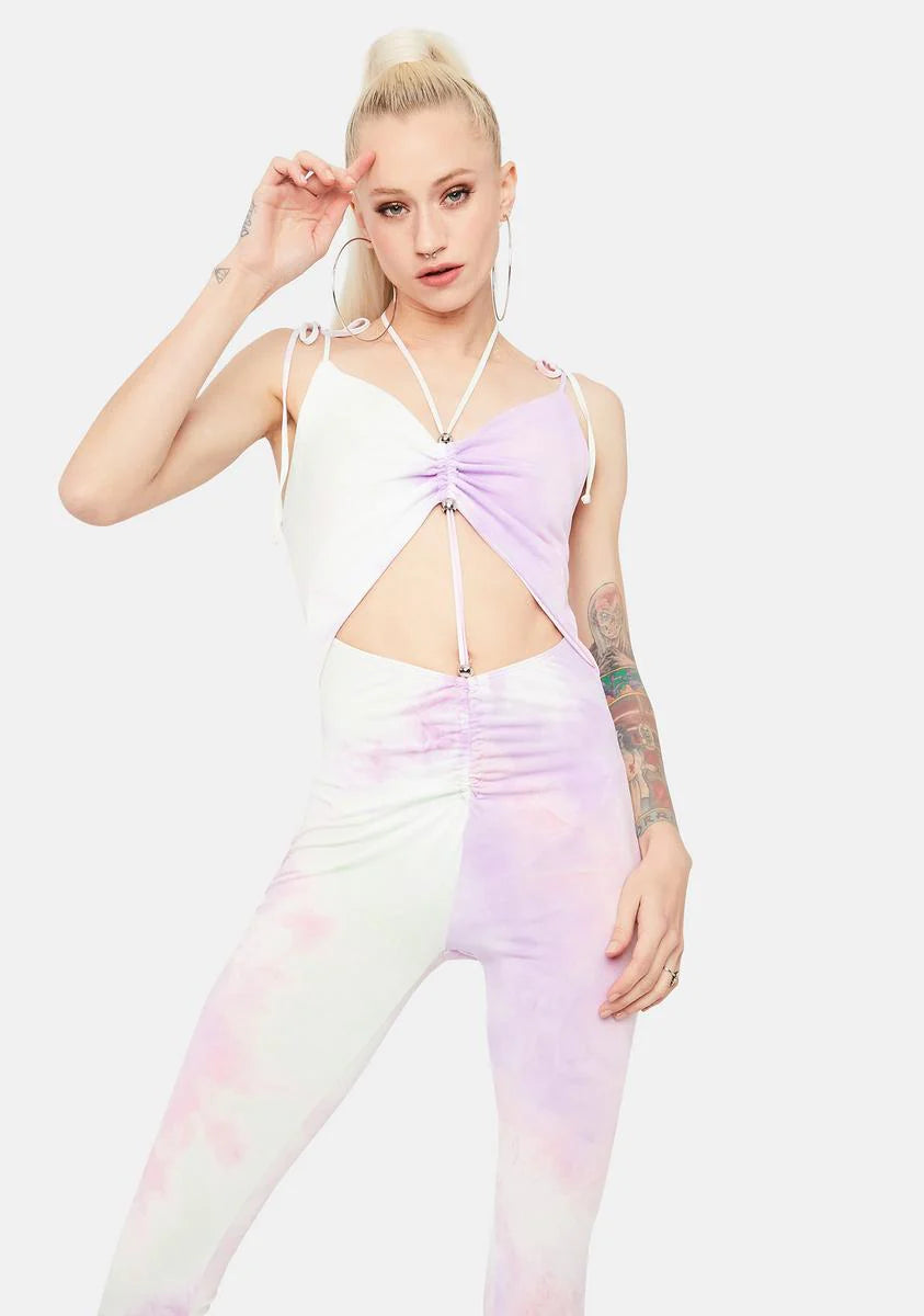 Turning Up The Volume Tie Dye Cutout Jumpsuit
