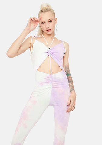 Turning Up The Volume Tie Dye Cutout Jumpsuit