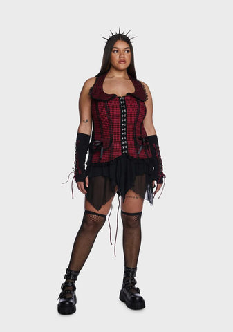 Plus Black And Red Bo Peep Halter Corset