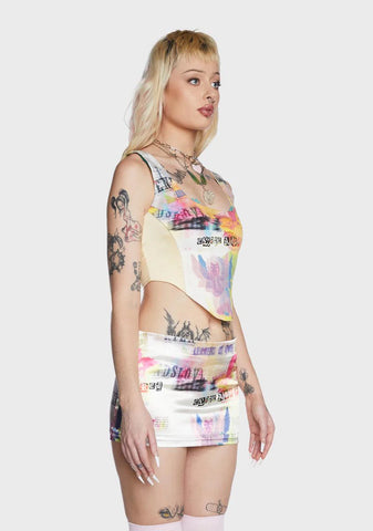 Renaissance Cherub Print Satin Corset Top