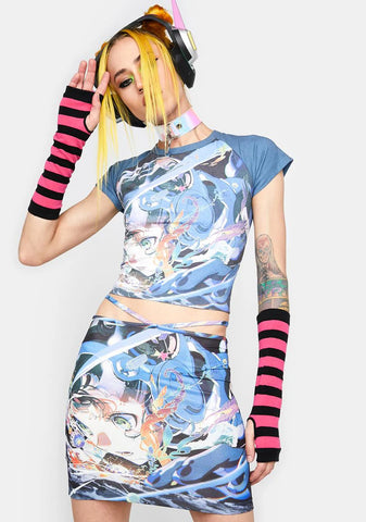Anime Print Mini Skirt