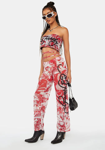 Battle Skull Mesh Flare Pants