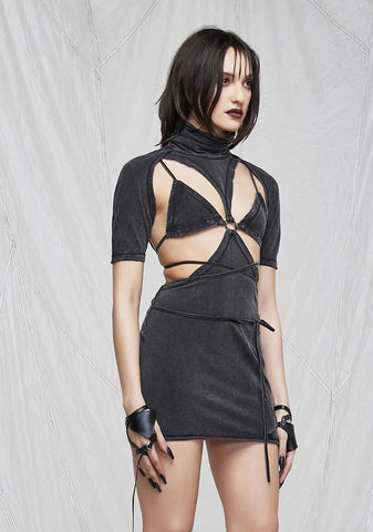 Synth Washed Cutout Bodycon Dress