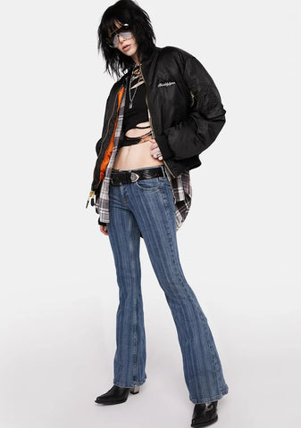 Blue Striped Flare Jeans