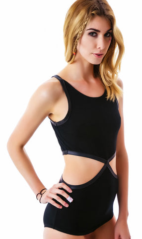 Alicia Leather Trim Cut Out Bodysuit