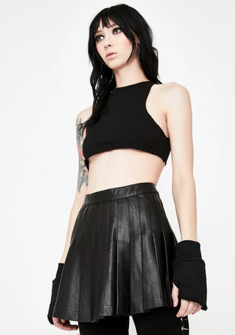 Vegan Leather Pleated Mini Skirt