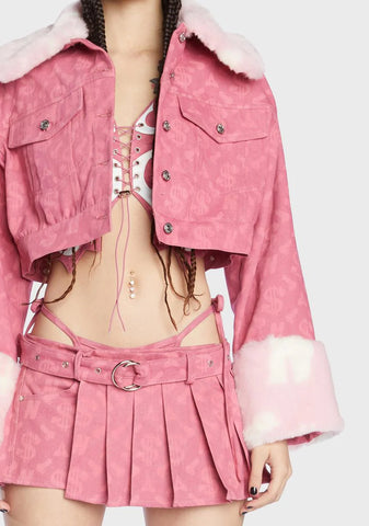 Pink Monogram Denim Crop Jacket