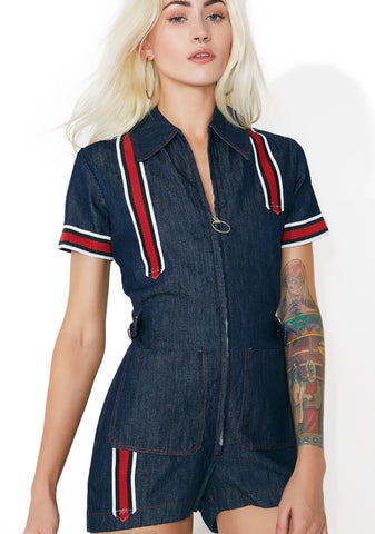 Denim Sporty Stripe Romper