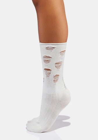 Atmosphere White Distressed Crew Socks