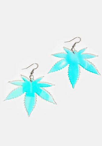 Iridescent Weed Leaf Earrings