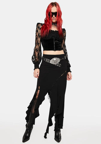 Square Neck Velvet Paneled Lace Top