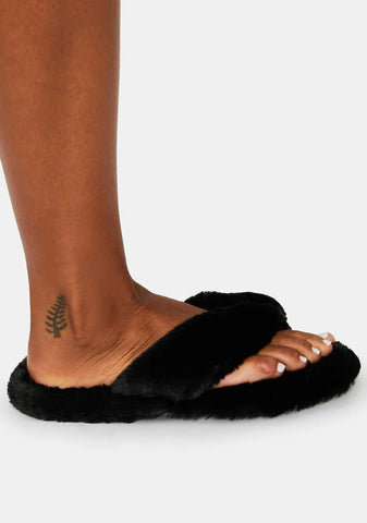 Onyx Worth Your While Fuzzy Sandals