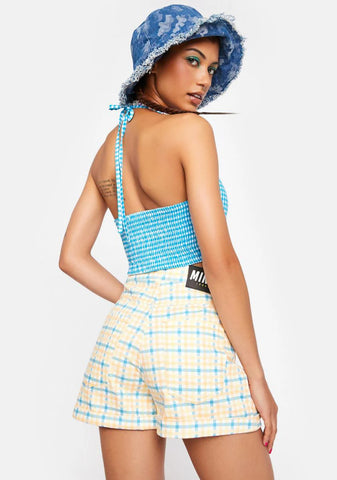 Joy Check Denim Mom Shorts