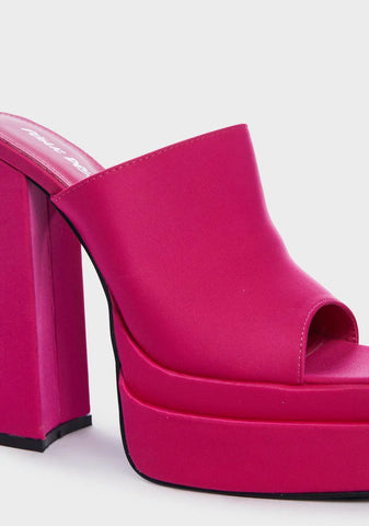 Wide Fit Pink Sky High Platform Mules